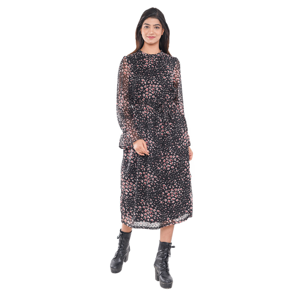 TAMSY Floral Pattern Dress (Size L, 16-18) - Black_7310084