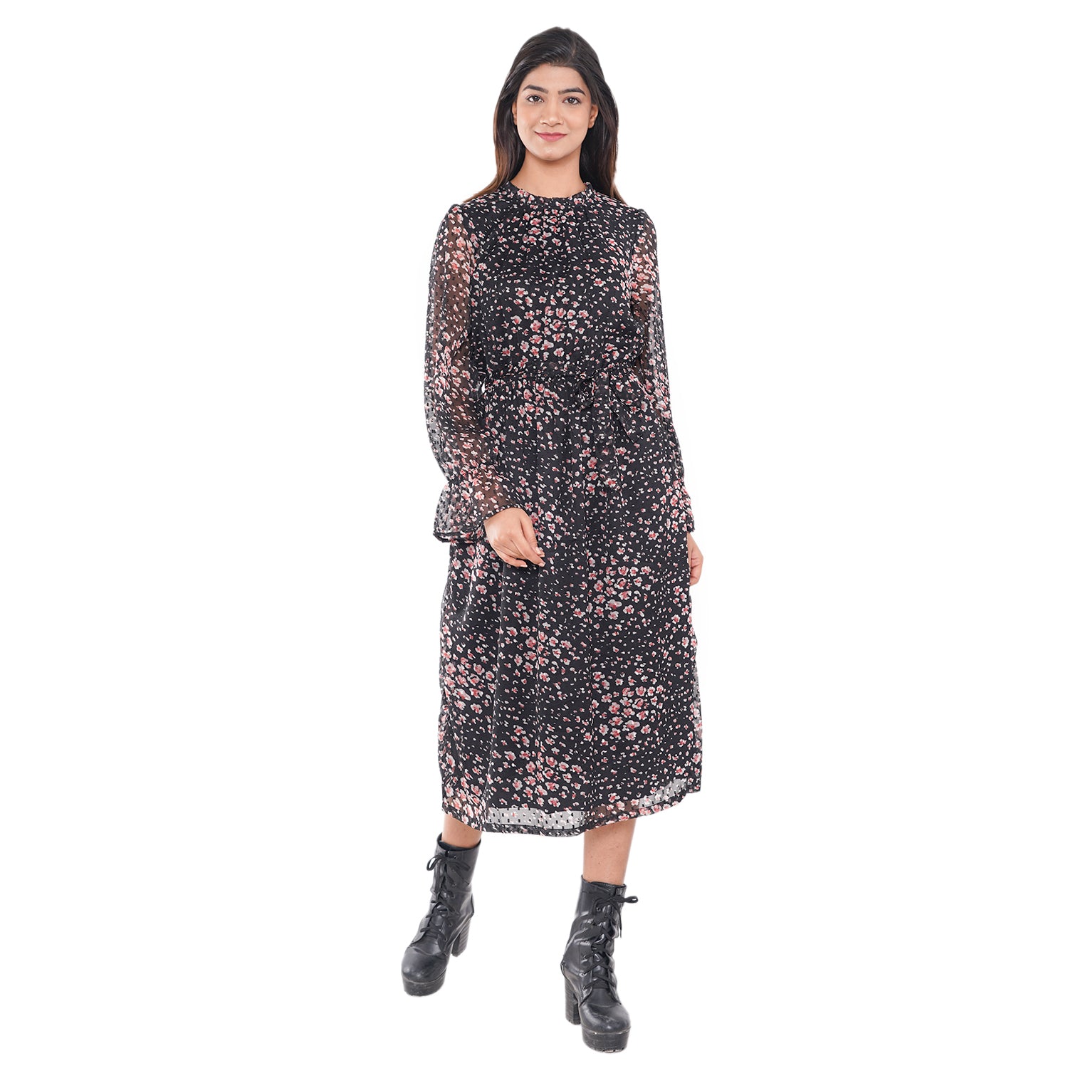 TAMSY Floral Pattern Dress - Black V32492487 0