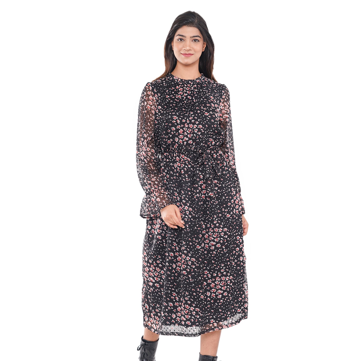 TAMSY Floral Pattern Dress - Black V32492487 3