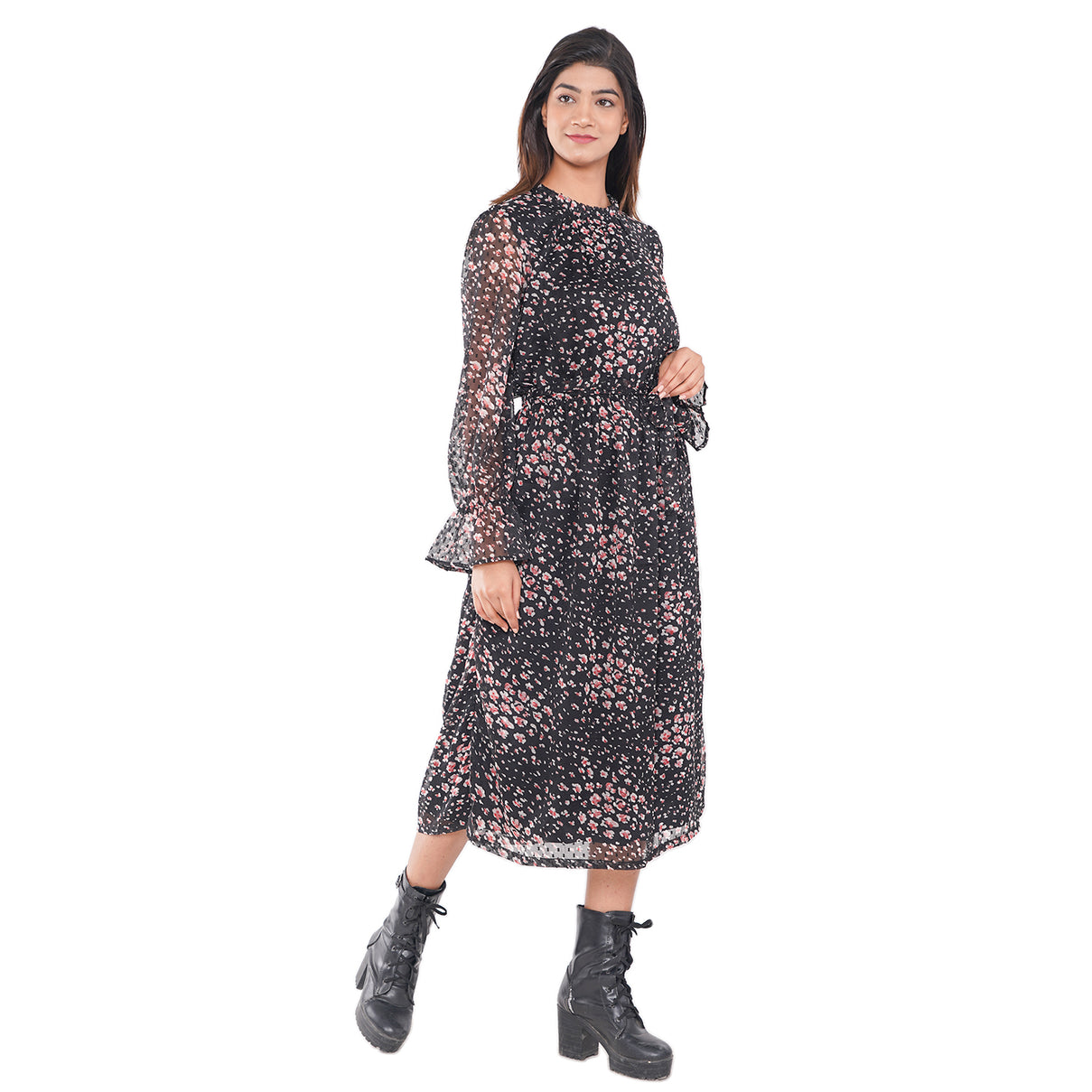 TAMSY Floral Pattern Dress - Black V32492487 4