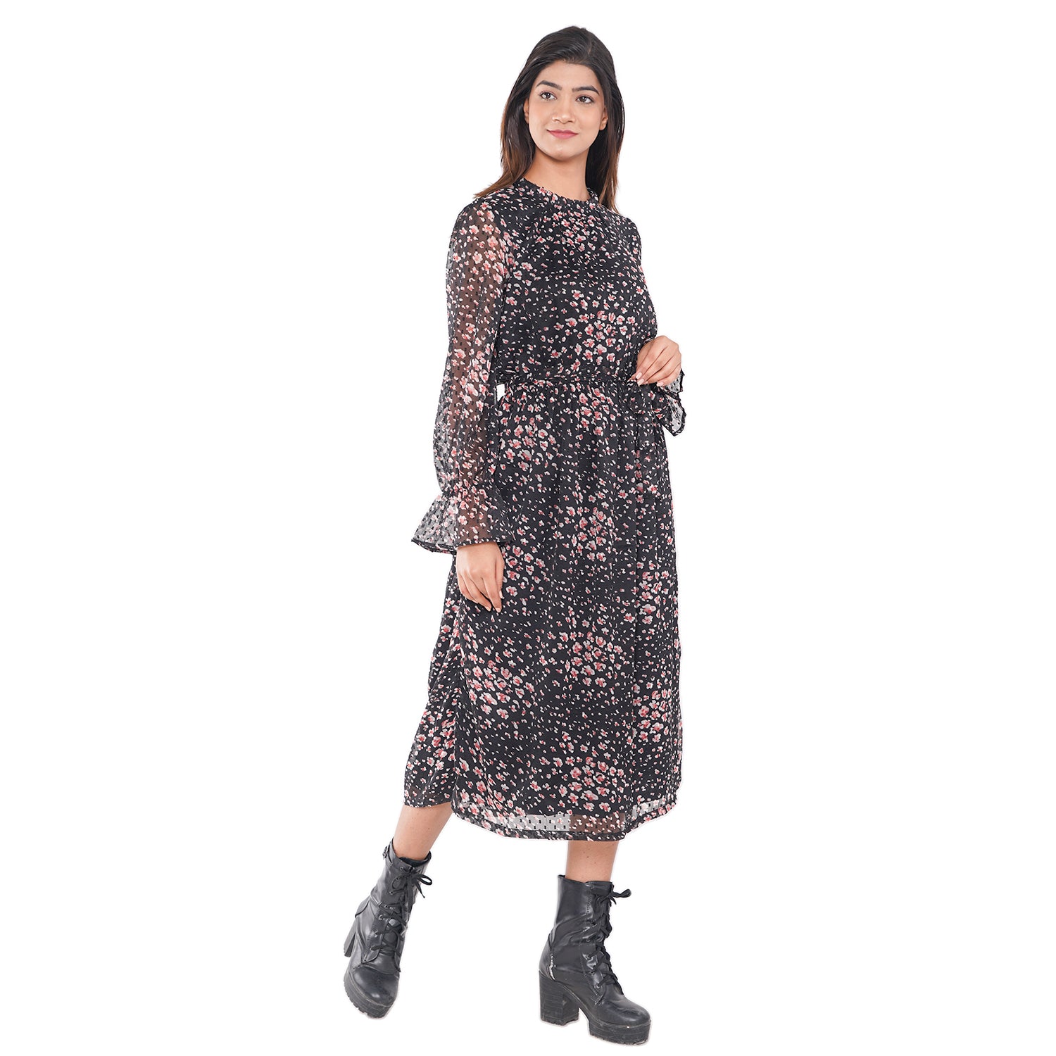 TAMSY Floral Pattern Dress - Black V32492487 4