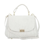 Black Friday Doorbuster - 100% Genuine Leather Croc Embossed Convertible Bag with Detachable Long Strap - Off-White_7311076