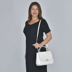 Black Friday Doorbuster - 100% Genuine Leather Croc Embossed Convertible Bag with Detachable Long Strap - Off-White_7311076_1