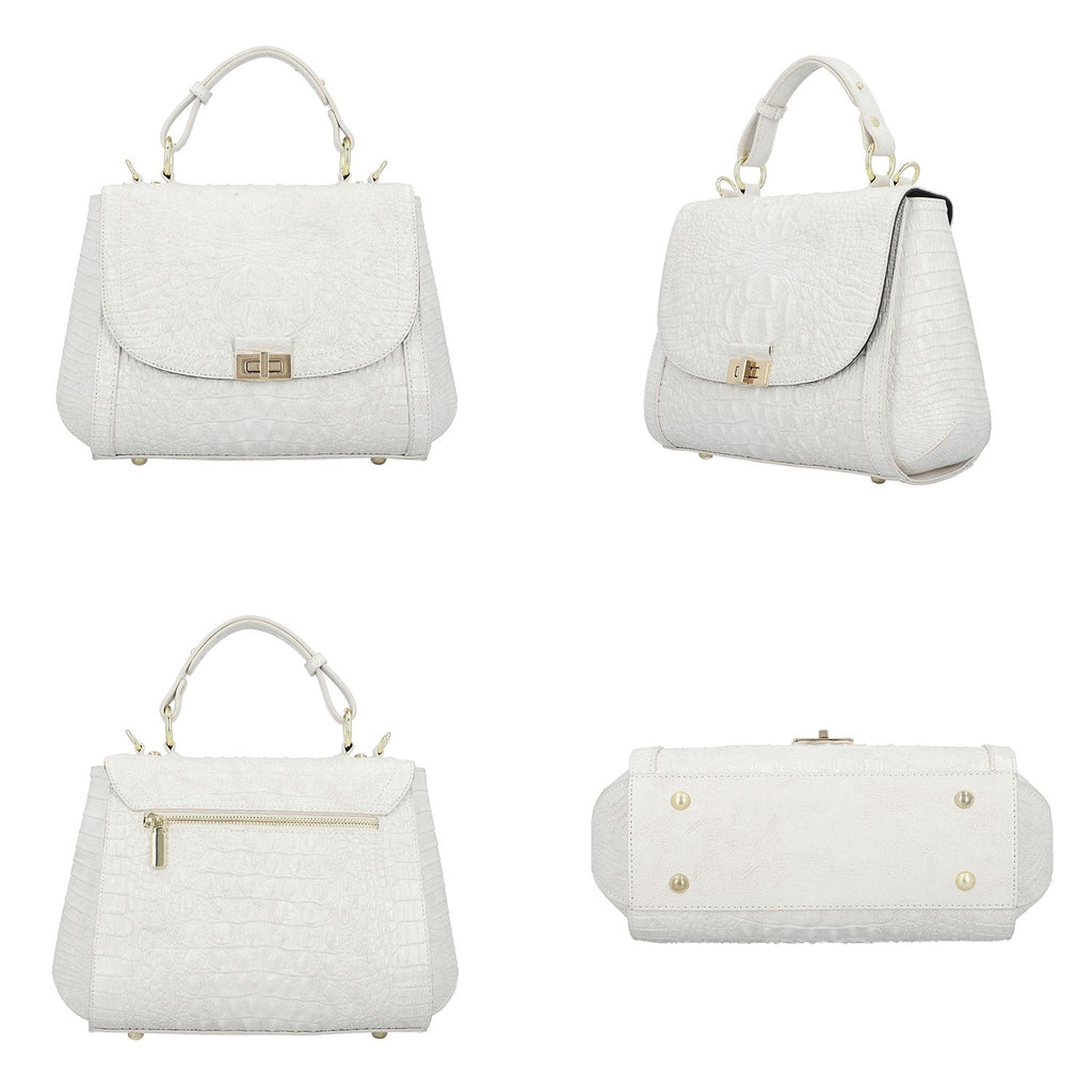 Black Friday Doorbuster - 100% Genuine Leather Croc Embossed Convertible Bag with Detachable Long Strap - Off-White_7311076_3