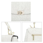 Black Friday Doorbuster - 100% Genuine Leather Croc Embossed Convertible Bag with Detachable Long Strap - Off-White_7311076_4