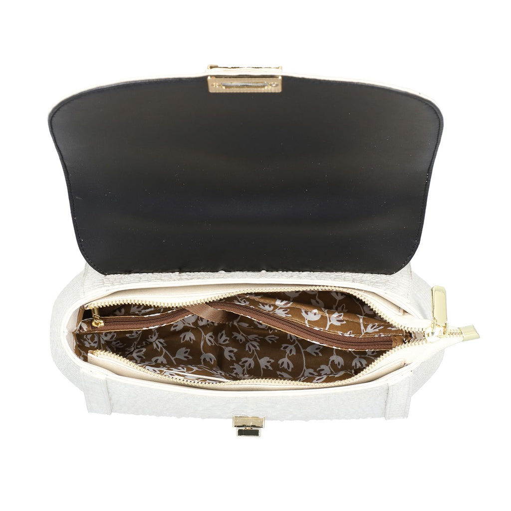 Black Friday Doorbuster - 100% Genuine Leather Croc Embossed Convertible Bag with Detachable Long Strap - Off-White_7311076_5
