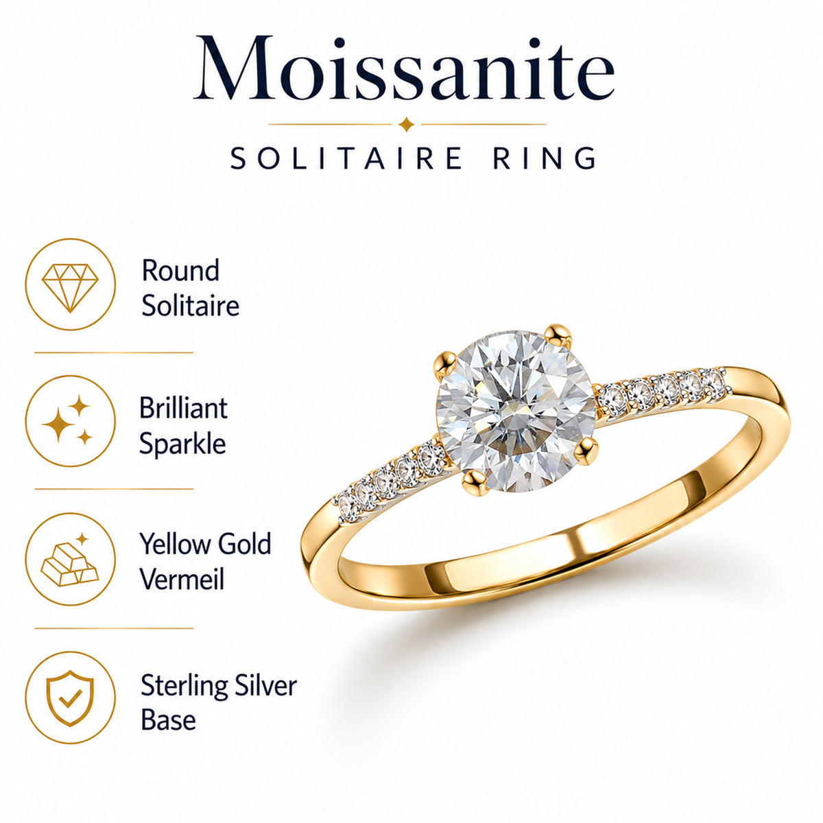 Moissanite Round-Cut Solitaire Ring in 18K Vermeil Yellow Gold Over Sterling Silver 1.30 Ct. 7312166 4