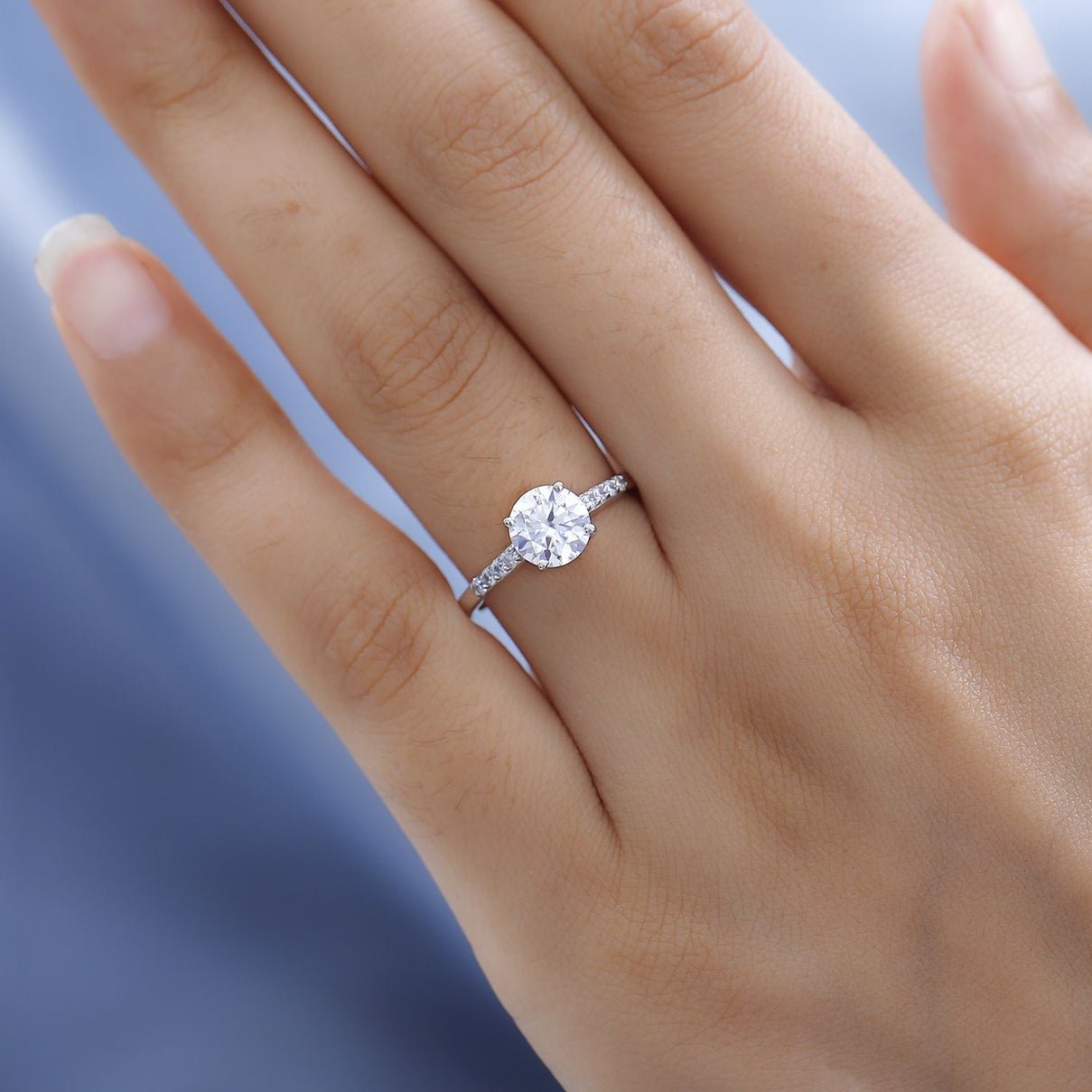 Moissanite Round-Cut Solitaire Ring in Platinum Overlay Sterling Silver 1.35 Ct. 7312176 3