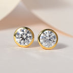 Royal Bali Collection - D'Joy Moissanite Solitaire Stud Push Back Earrings in 18K Vermeil Yellow Gold Plated Sterling Silver 1.13 Ct._7312241_1