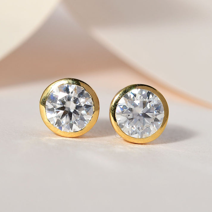 1.15 Ct. Moissanite Solitaire Stud Earrings in Sterling Silver with 18K Vermeil Yellow Gold 7312241 2