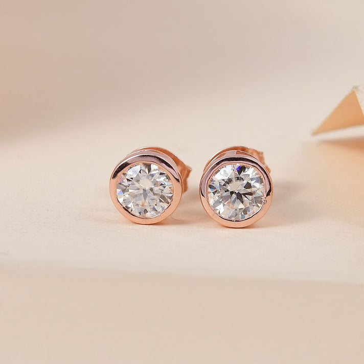 1.12 Ct. Moissanite Solitaire Stud Earrings in Sterling Silver with 18K Vermeil Rose Gold 7312243 2