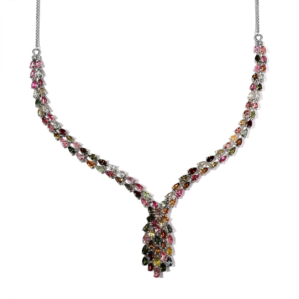 Monster Deal - Multi-Tourmaline Cluster Necklace (Size - 20) in Platinum Overlay Sterling Silver 18.69 Ct, Silver Wt. 18.40 Gms. V32564294 0