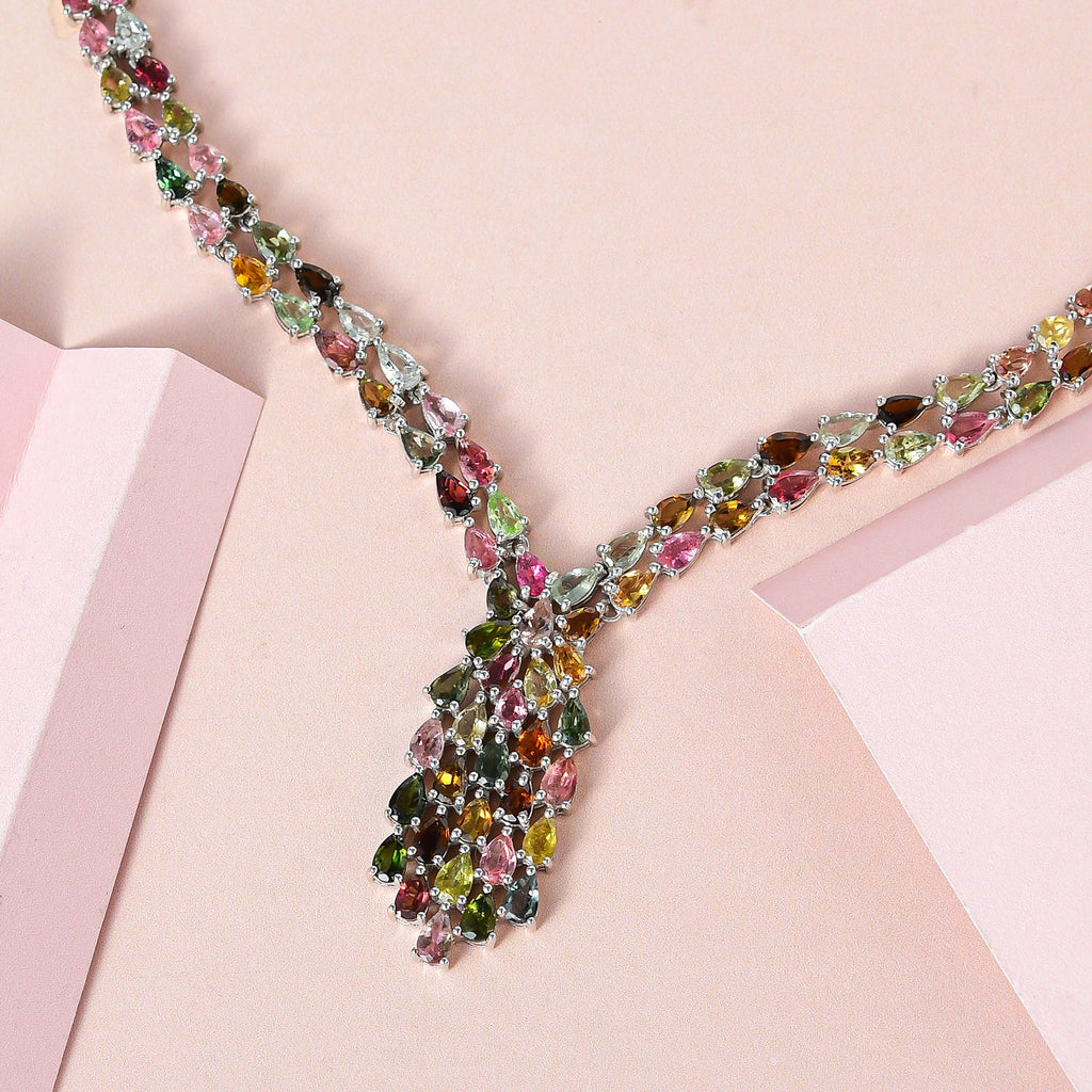 Multi-Tourmaline Cluster Necklace With Lobaster Clasp (Size - 20) in Platinum Overlay Sterling Silver 18.70 Ct, Silver Wt. 19.31 Gms_7312998_2