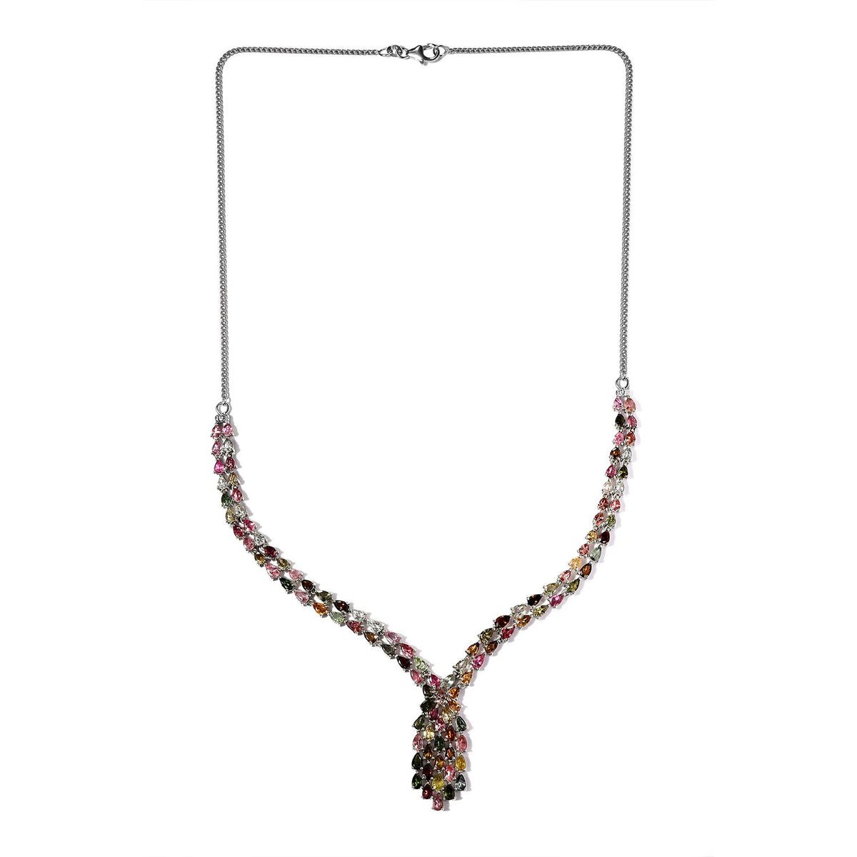 Monster Deal - Multi-Tourmaline Cluster Necklace (Size - 20) in Platinum Overlay Sterling Silver 18.69 Ct, Silver Wt. 18.40 Gms. V32564294 4