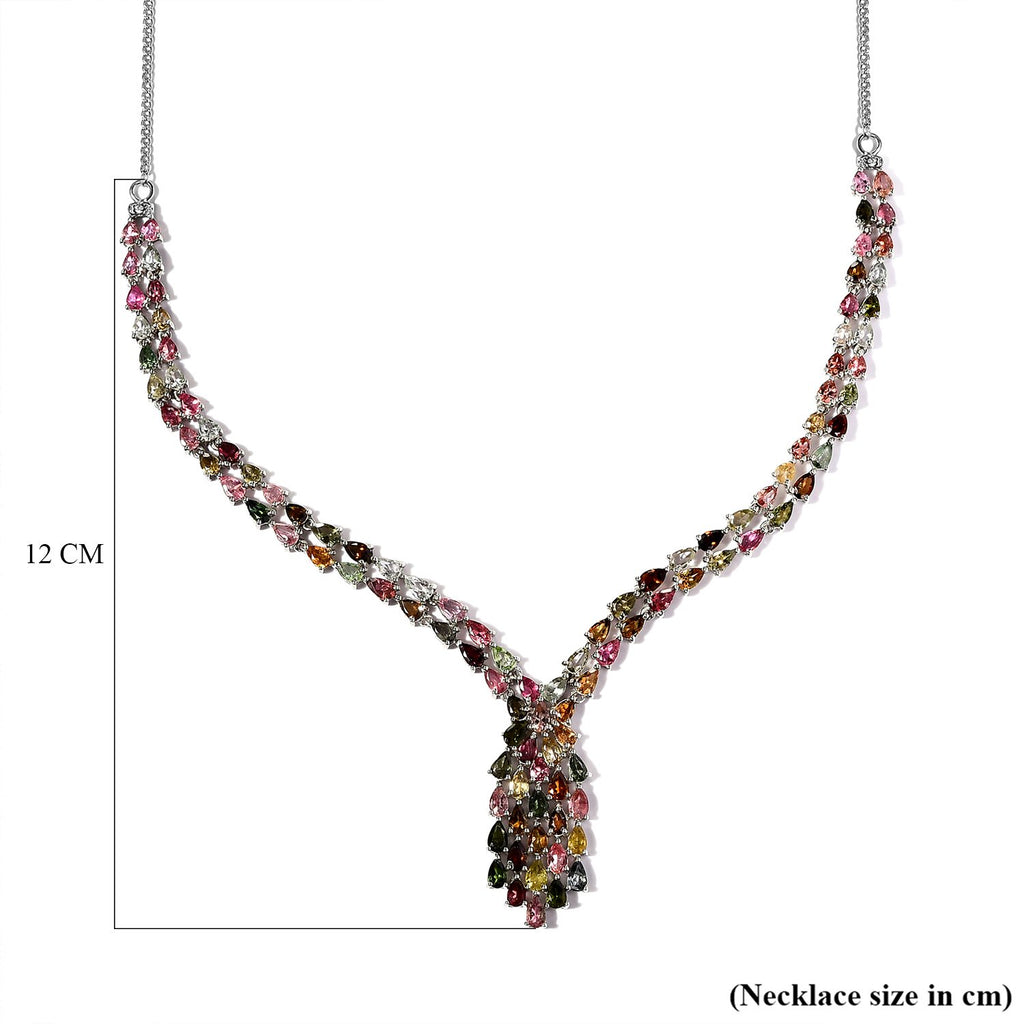 Multi-Tourmaline Cluster Necklace With Lobaster Clasp (Size - 20) in Platinum Overlay Sterling Silver 18.70 Ct, Silver Wt. 19.31 Gms_7312998_5