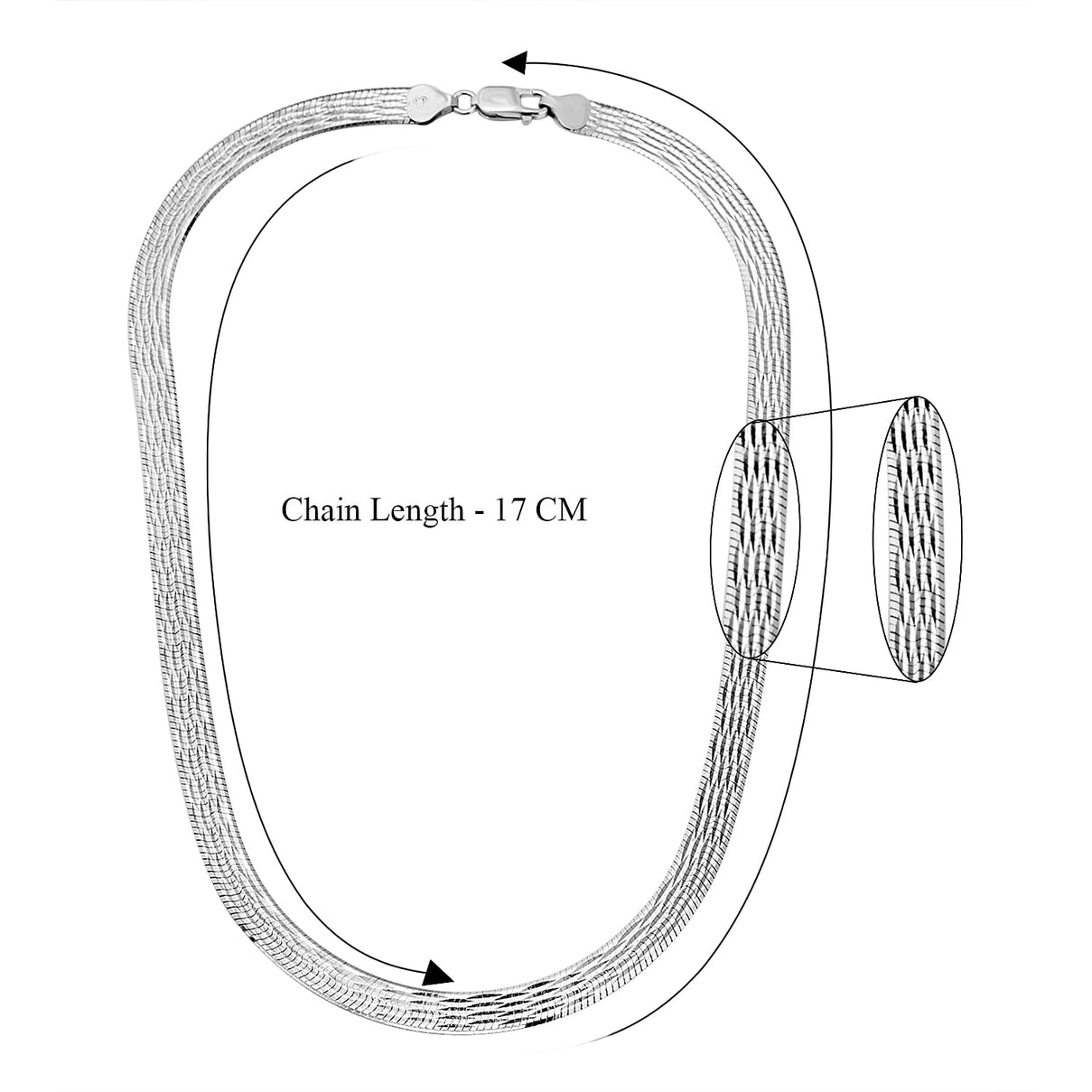 Sterling Silver Rhodium Plated 6.8mm Diamond Cut Serpentine Herringbone Necklace 17 Inch 7317739 5