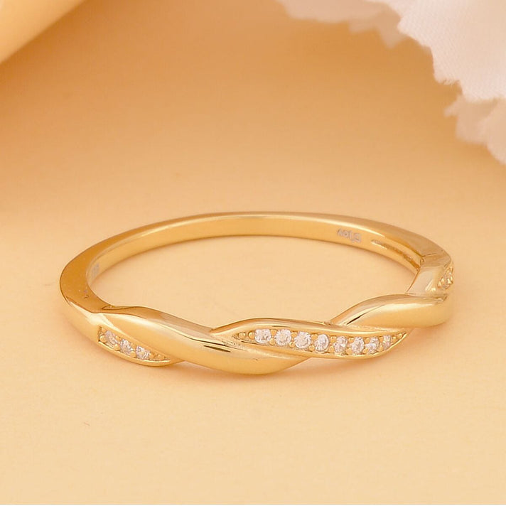 Simulated Diamond Twisted Band Ring in 18K Vermeil Yellow Gold Plated Sterling Silver 7318588 2