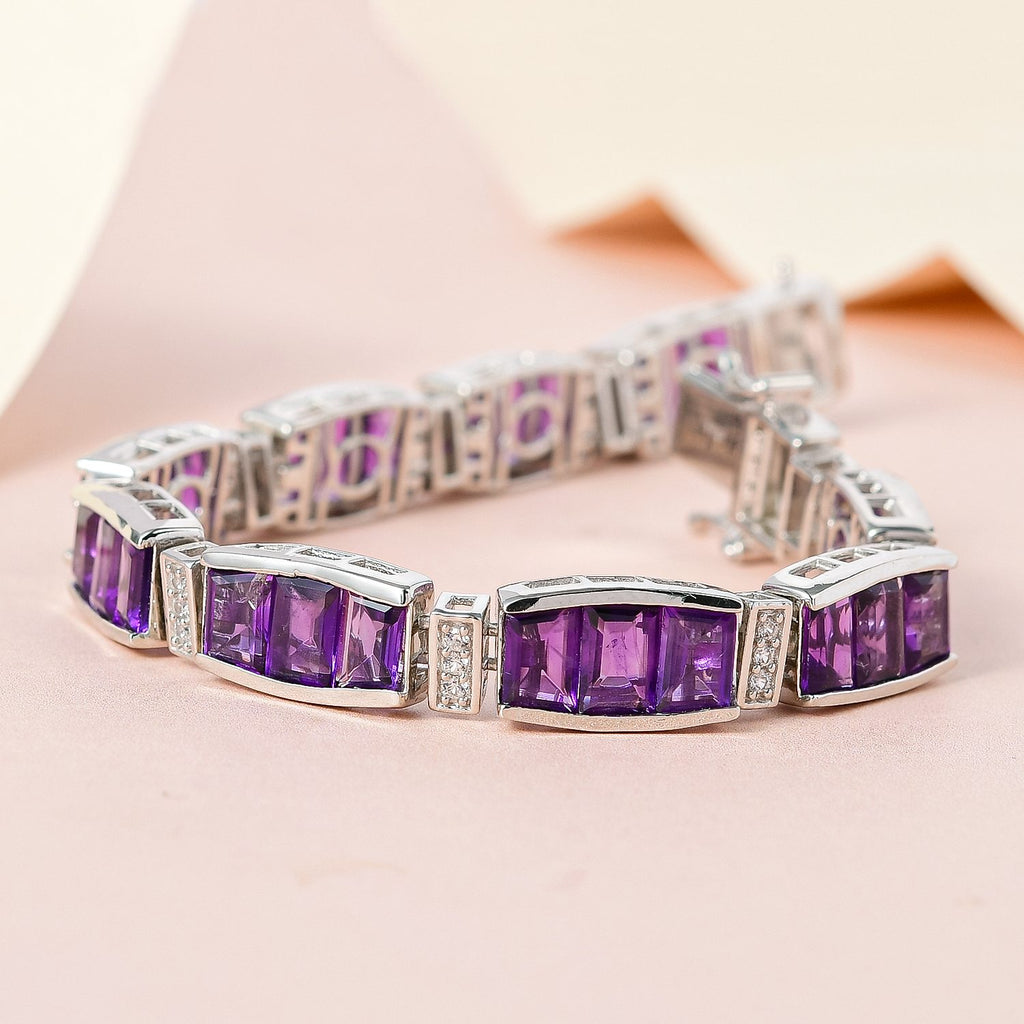Brejinho Amethyst and Natural Zircon Bracelet (Size - 7) in Platinum Overlay Sterling Silver 23.28 Ct, Silver Wt. 19.52 Gms_7319484_1
