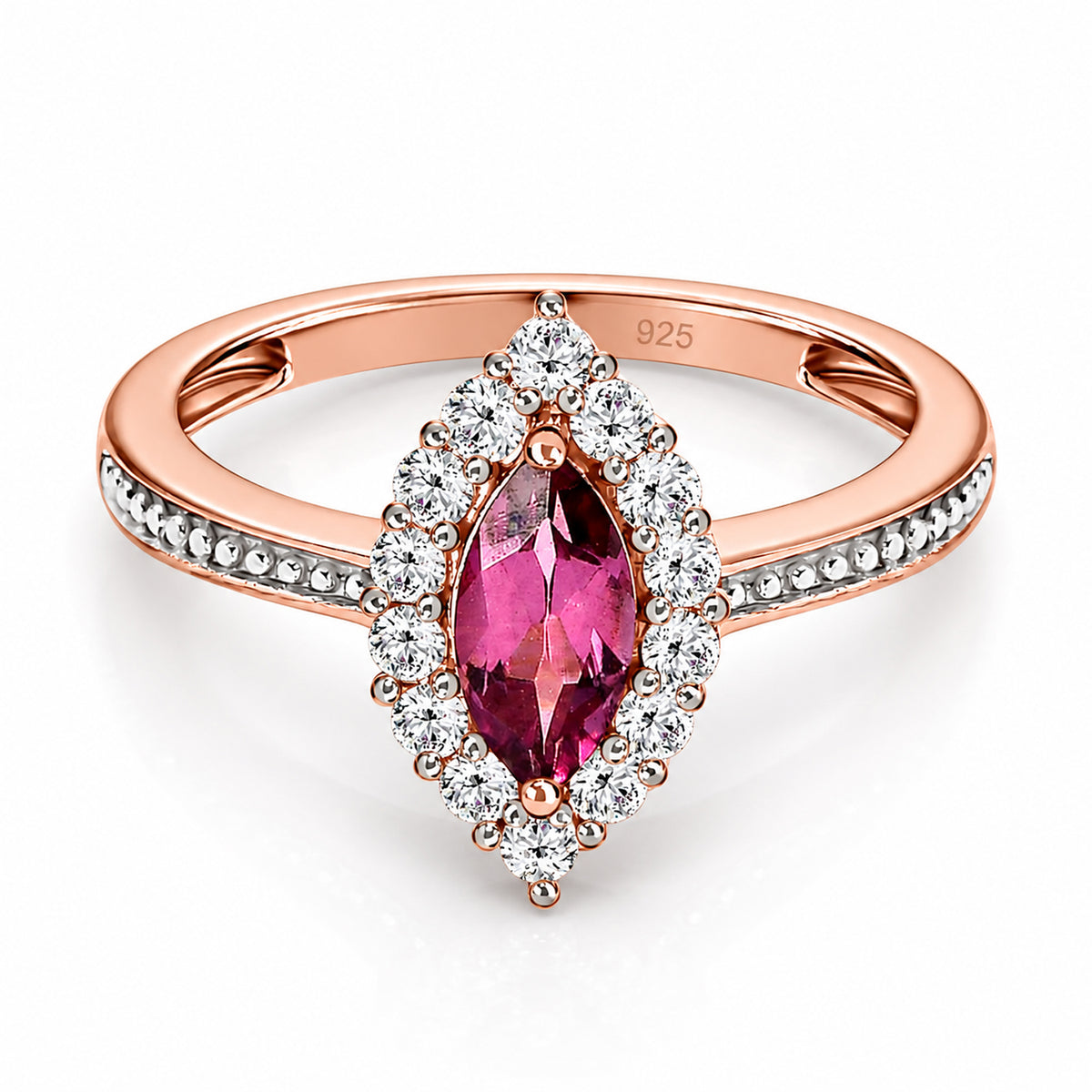 D'Joy - Tanzanian Wine Garnet and Natural Zircon Halo Ring in 18K Vermeil Rose Gold Plated Sterling Silver 1.00 Ct. V32604609 0
