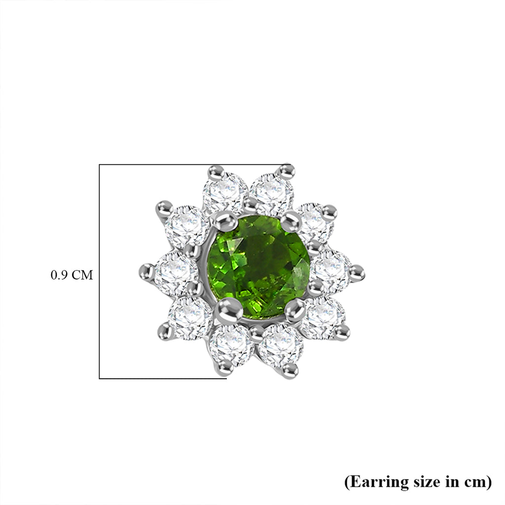 Royal Bali Collection - D'Joy Chrome Diopside & Natural Zircon Halo Stud Earring with Push Back in Sterling Silver 1.16 Ct._7323854_4