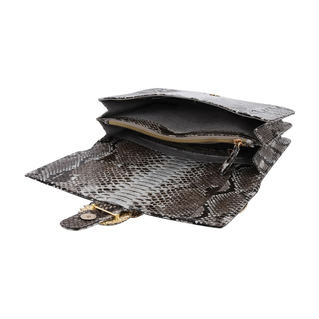 LA MAREY 100% Genuine Python Leather Crossbody Bag with Adjustable Shoulder Chain Strap - Light Brown and Beige_7323890_2
