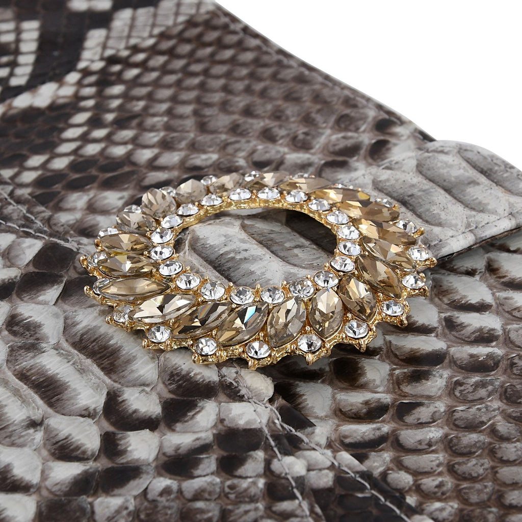 LA MAREY 100% Genuine Python Leather Crossbody Bag with Adjustable Shoulder Chain Strap - Light Brown and Beige_7323890_3
