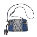 LA MAREY 100% Genuine Python Leather Crossbody Bag with Adjustable Shoulder Strap - Off White & Light Blue_7323919