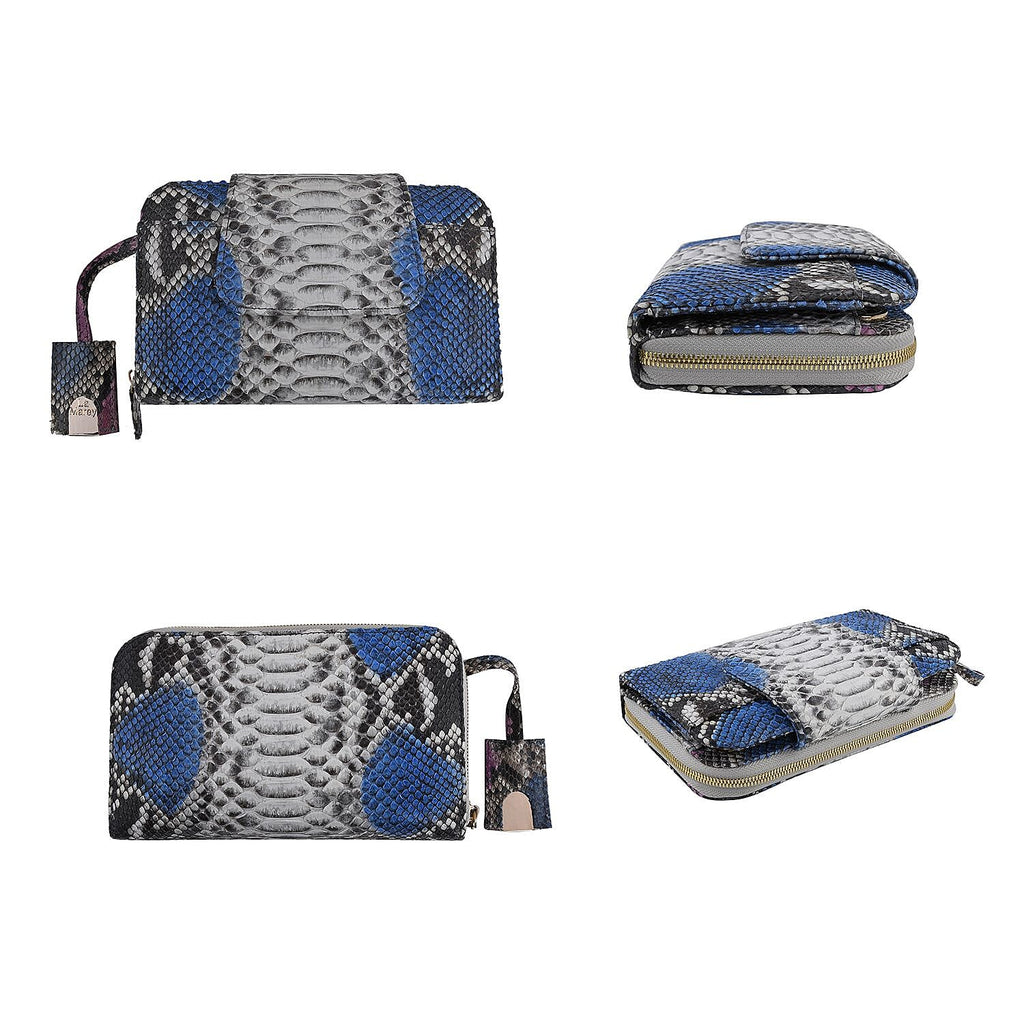 LA MAREY 100% Genuine Python Leather Crossbody Bag with Adjustable Shoulder Strap - Off White & Light Blue_7323919_1