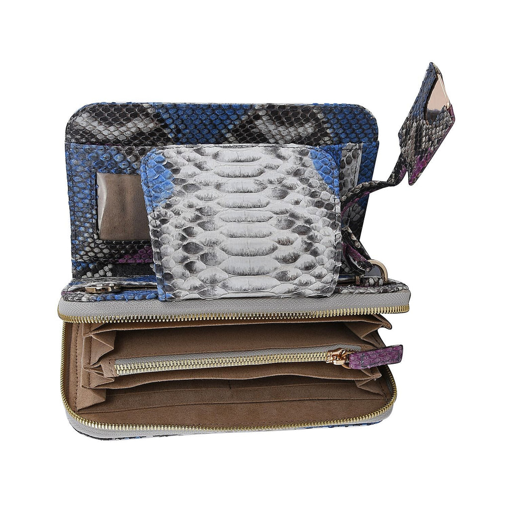 LA MAREY 100% Genuine Python Leather Crossbody Bag with Adjustable Shoulder Strap - Off White & Light Blue_7323919_3