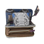 LA MAREY 100% Genuine Python Leather Crossbody Bag with Adjustable Shoulder Strap - Off White & Light Blue_7323919_3