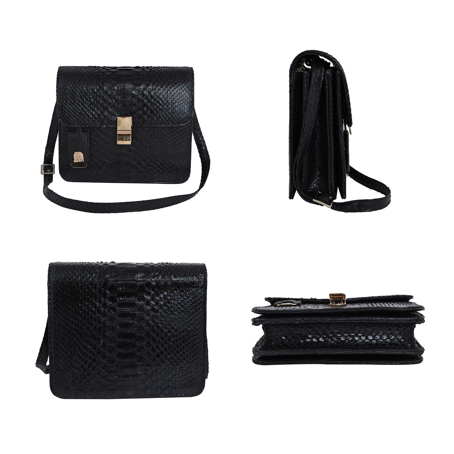 La Marey 100% Genuine Python Leather Bag with Adjustable Shoulder Strap - Black V32525015 1