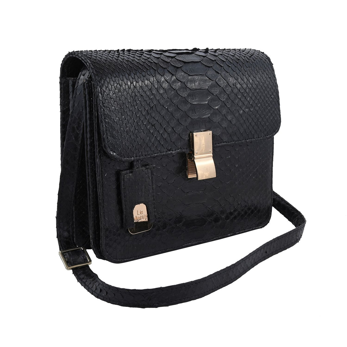 La Marey 100% Genuine Python Leather Bag with Adjustable Shoulder Strap - Black V32525015 3