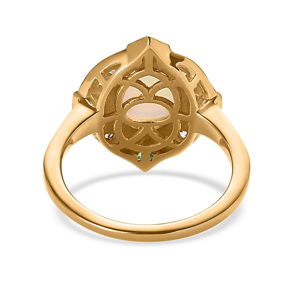 Ethiopian Welo Opal, Natural Zircon & Zambian Emerald Ring in 18K Vermeil Yellow Gold Plated Sterling Silver 1.76 Ct._7324686_5