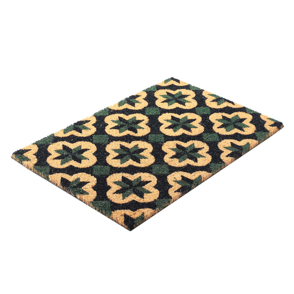 15mm Trellis Design PVC Backed Coir Natural Printed Rug and Door Mat (Size 60x40 cm) - Brown, Green & Black_7329535_1