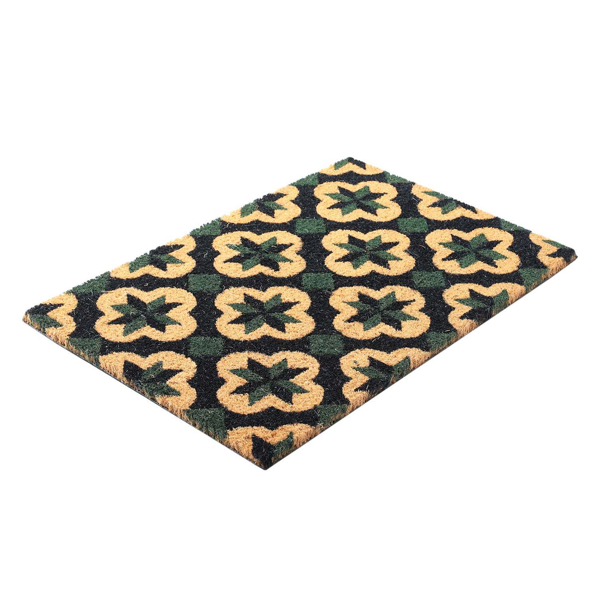 15mm Trellis Design PVC Backed Coir Natural Printed Rug and Door Mat (Size 60x40 cm) - Brown, Green - Black 7329535 2