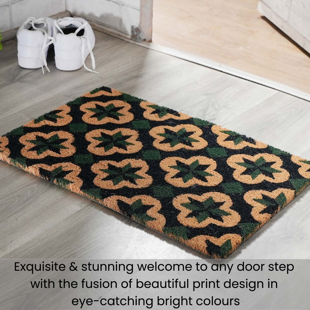 15mm Trellis Design PVC Backed Coir Natural Printed Rug and Door Mat (Size 60x40 cm) - Brown, Green & Black_7329535_2