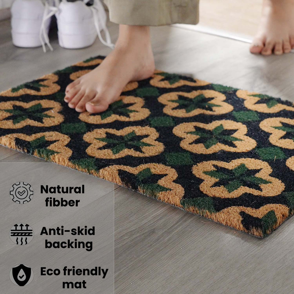 15mm Trellis Design PVC Backed Coir Natural Printed Rug and Door Mat (Size 60x40 cm) - Brown, Green & Black_7329535_3