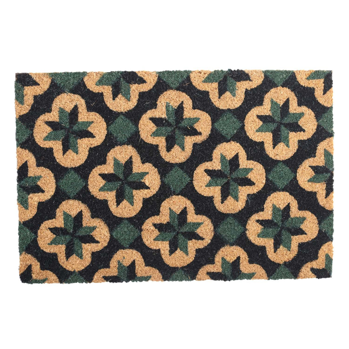 15mm Trellis Design PVC Backed Coir Natural Printed Rug and Door Mat (Size 60x40 cm) - Brown, Green - Black 7329535 6