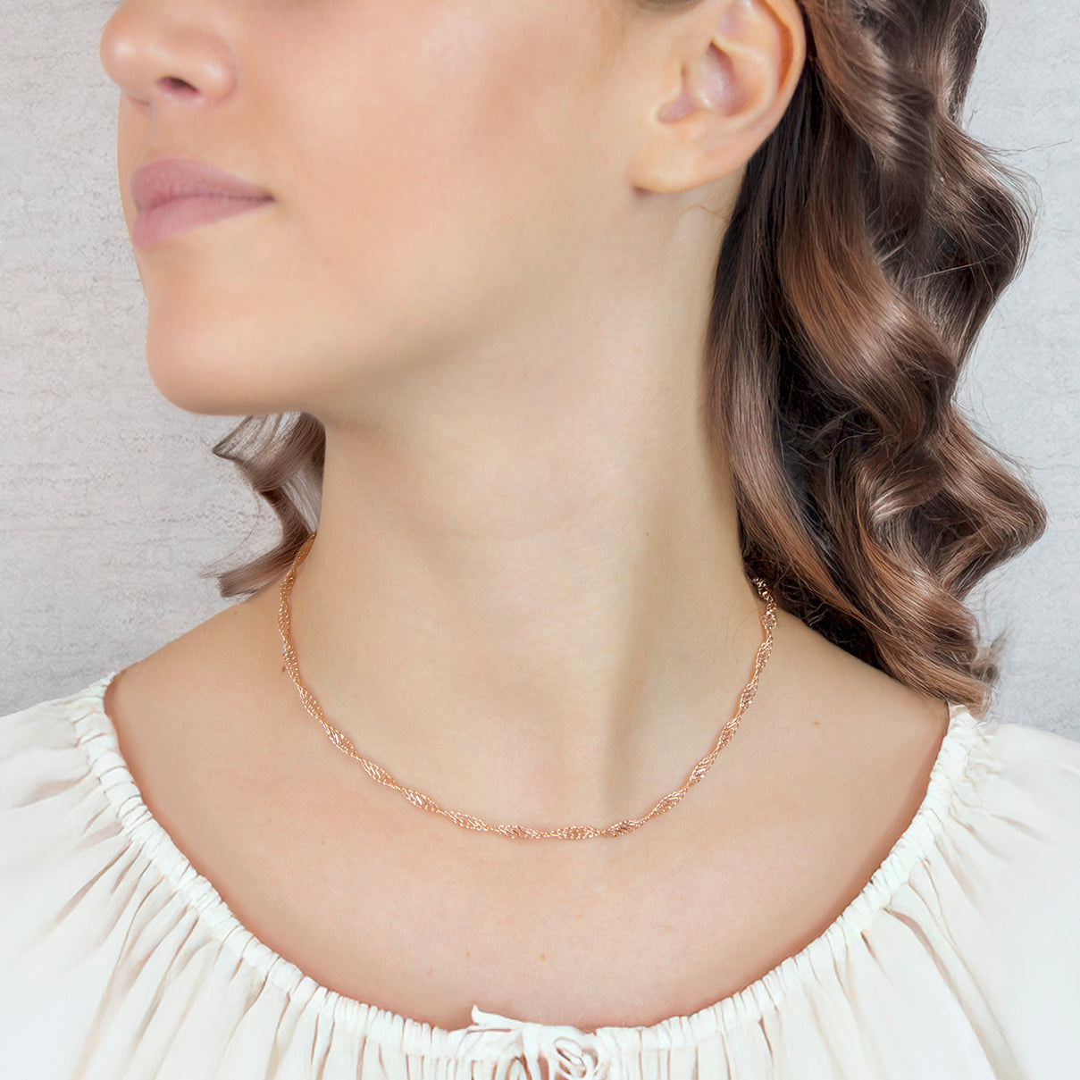 9K Rose and White Gold Twist Curb Chain 16 Inch 7337179 1