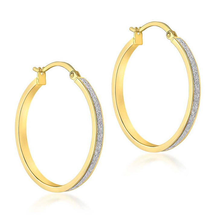 9K Yellow Gold 3mm Tube 33mm Stardust Creole Earrings 7337606 1