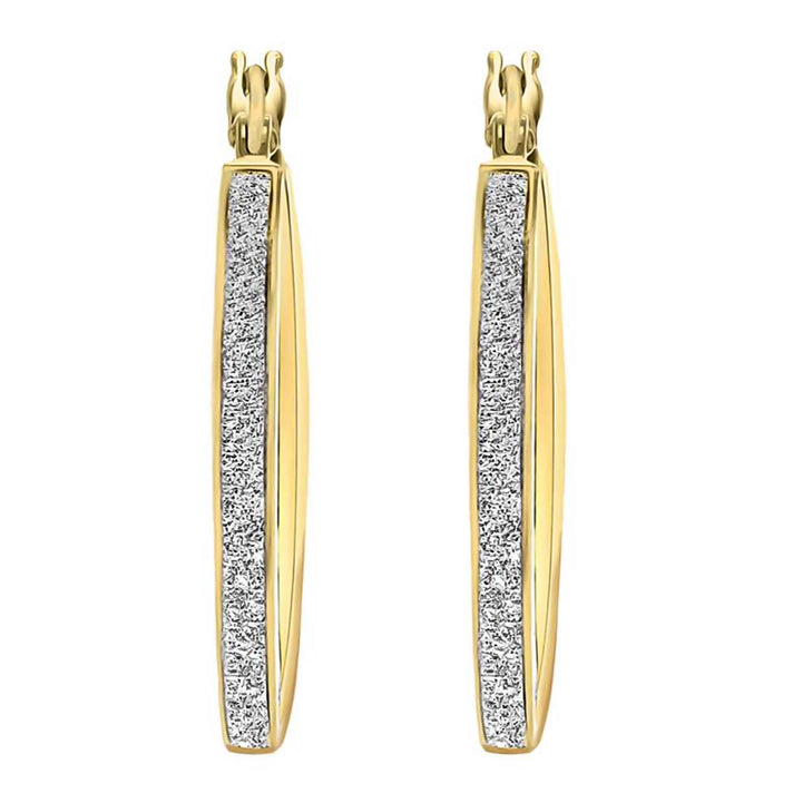 9K Yellow Gold 3mm Tube 33mm Stardust Creole Earrings 7337606 2