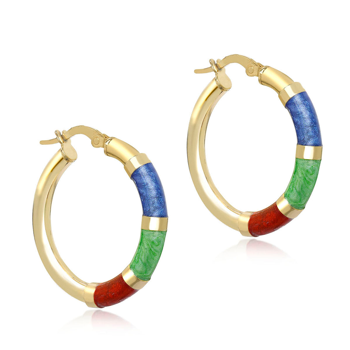9K Gold 26.5mm Blue Green and Red Enamel Polished Tube Hoop Earrings 7337743 0