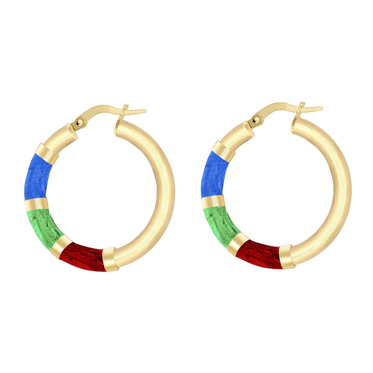 9K Gold 26.5mm Blue Green and Red Enamel Polished Tube Hoop Earrings 7337743 1