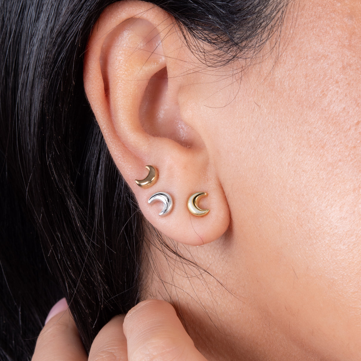 Moon Earrings in Sterling silver with an 18K Vermeil Yellow Gold (with Push Post) 7340635 5