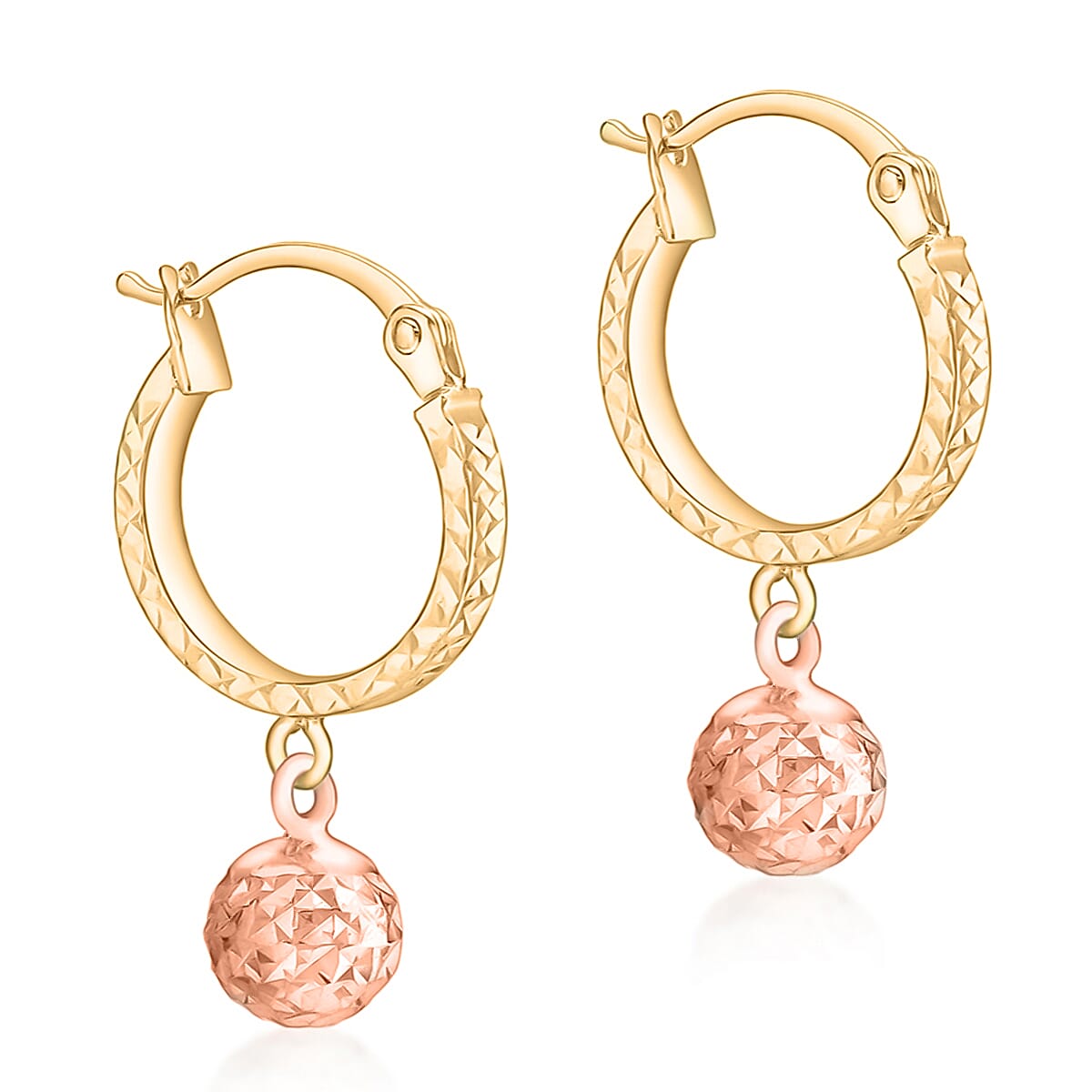 9K Two Colour Gold Diamond Cut 12.5mm Hoop and 6mm Ball Earrings 7341212 0