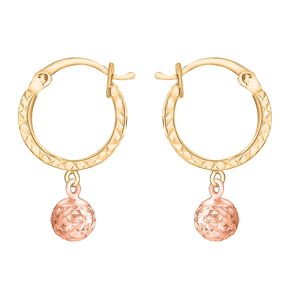 9K Two Colour Gold Diamond Cut 12.5mm Hoop and 6mm Ball Earrings 7341212 1