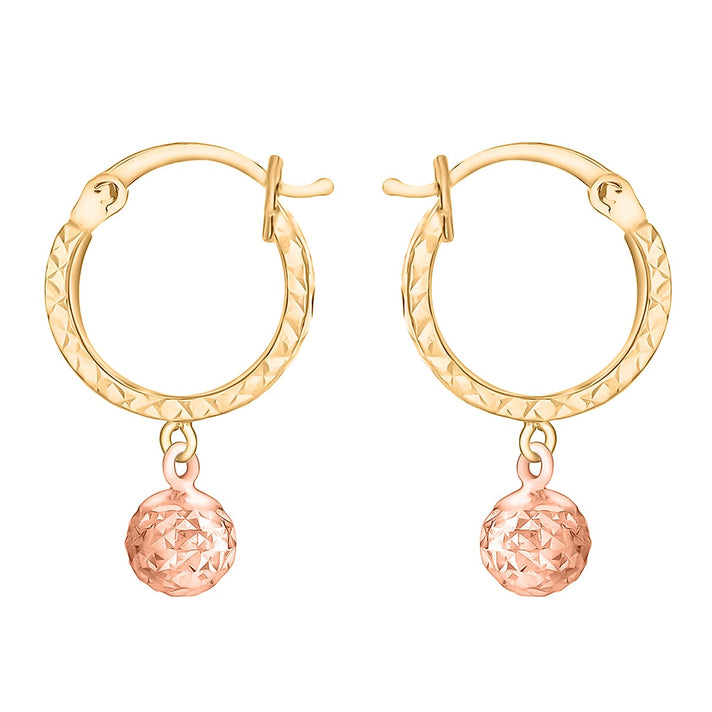 9K Two Colour Gold Diamond Cut 12.5mm Hoop and 6mm Ball Earrings 7341212 2