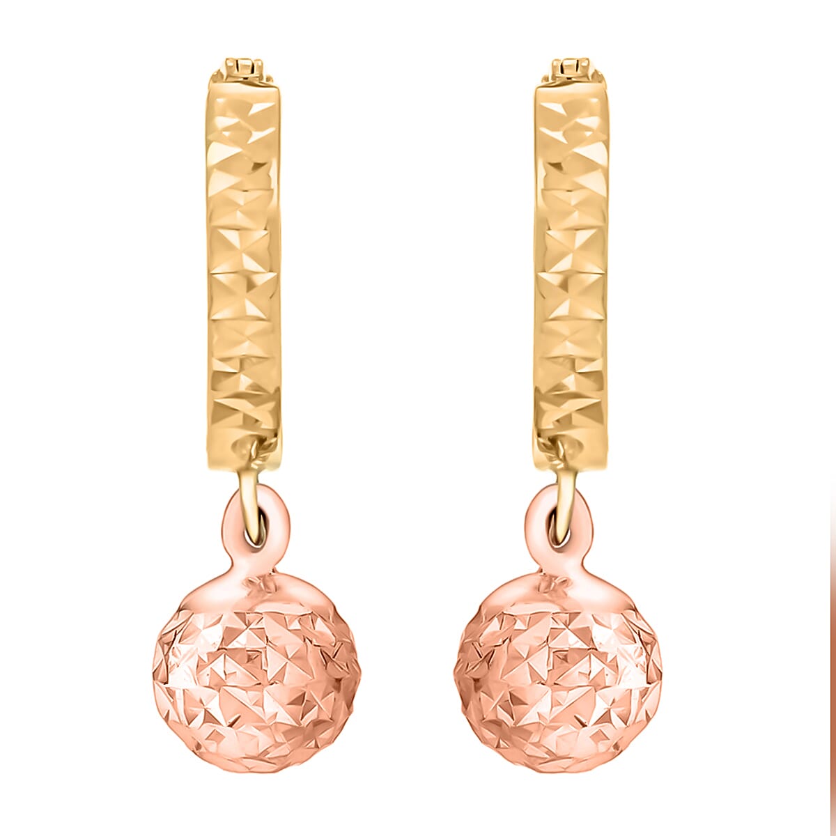 9K Two Colour Gold Diamond Cut 12.5mm Hoop and 6mm Ball Earrings 7341212 2