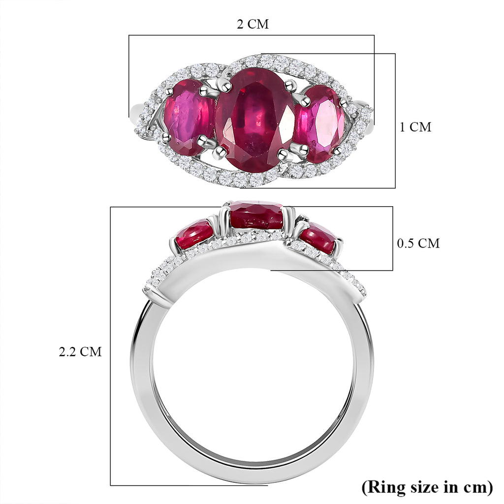 African Ruby and Natural Zircon Ring in Platinum Overlay Sterling Silver 3.50 Ct_7341882_5