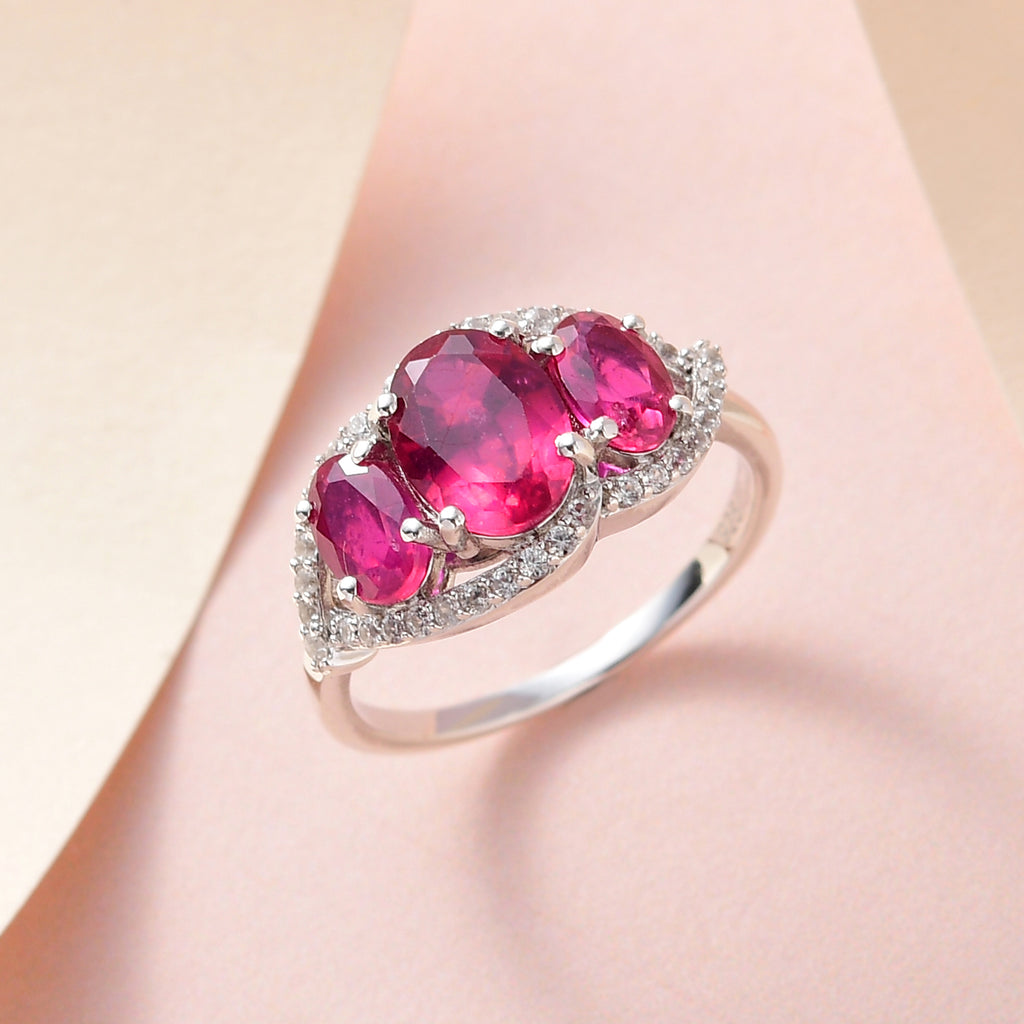 African Ruby and Natural Zircon Ring in Platinum Overlay Sterling Silver 3.50 Ct_7341885_1